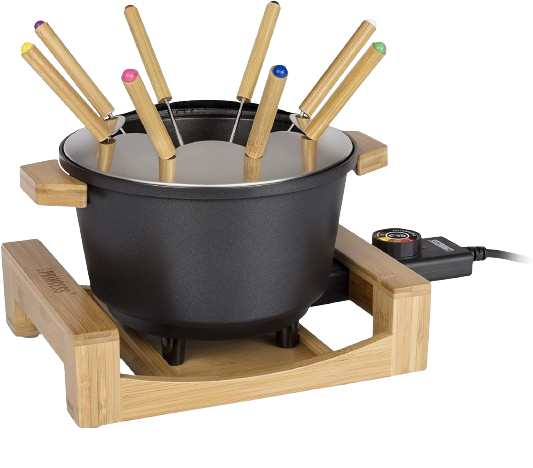 fondue eléctrica con carcasa de bambu